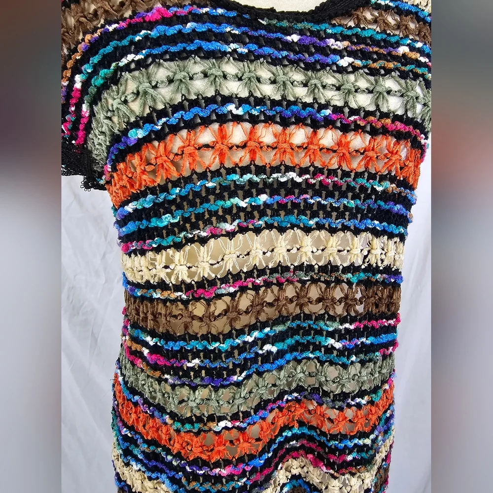Free People New Romantics Multicolored Open Knit Sleeveless Tunic Top sz S